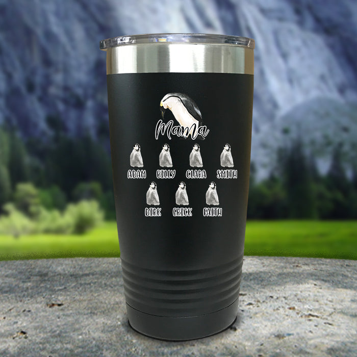 Penguin Mom Custom with Kids Names Color Printed Tumblers