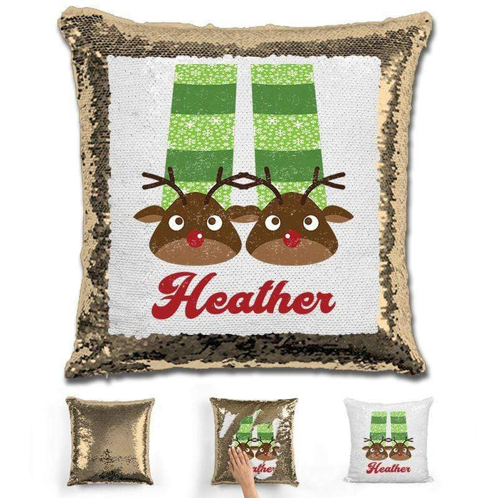 Personalized Slippers And Pajamas Christmas Magic Sequin Pillow Pillow GLAM Gold 