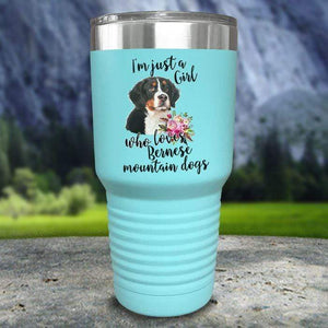 A Girl Who Loves Bernese Mountain Dogs Color Printed Tumblers Tumbler Nocturnal Coatings 30oz Tumbler Mint 