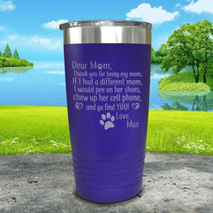 PERSONALIZED Dear Dog Mom Love Your Dog Engraved Tumbler Tumbler ZLAZER 20oz Tumbler Royal Purple 