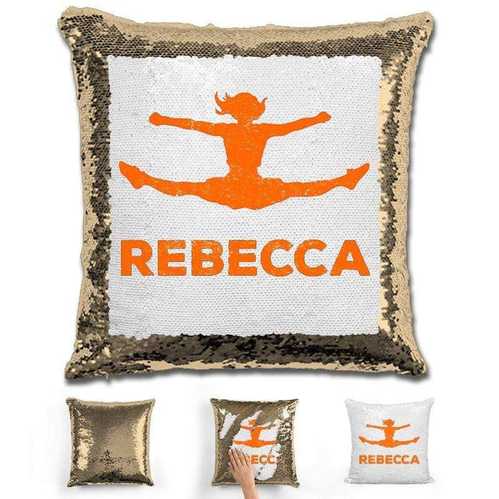 Competitive Cheerleader Personalized Magic Sequin Pillow Pillow GLAM Gold Orange 