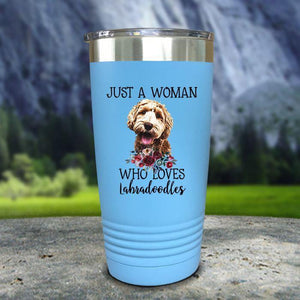 A Woman Who Loves Labradoodles Color Printed Tumblers Tumbler Nocturnal Coatings 20oz Tumbler Light Blue 