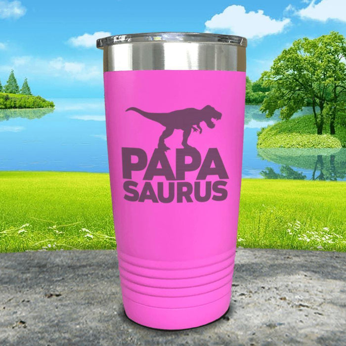 Papasaurus Engraved Tumbler Tumbler ZLAZER 20oz Tumbler Pink 