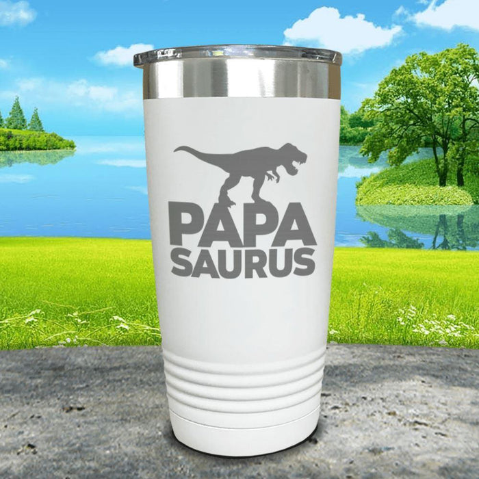 Papasaurus Engraved Tumbler Tumbler ZLAZER 20oz Tumbler White 