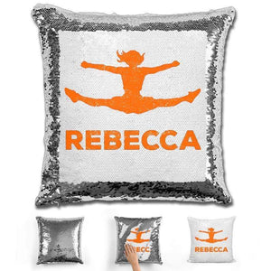 Competitive Cheerleader Personalized Magic Sequin Pillow Pillow GLAM Silver Orange 