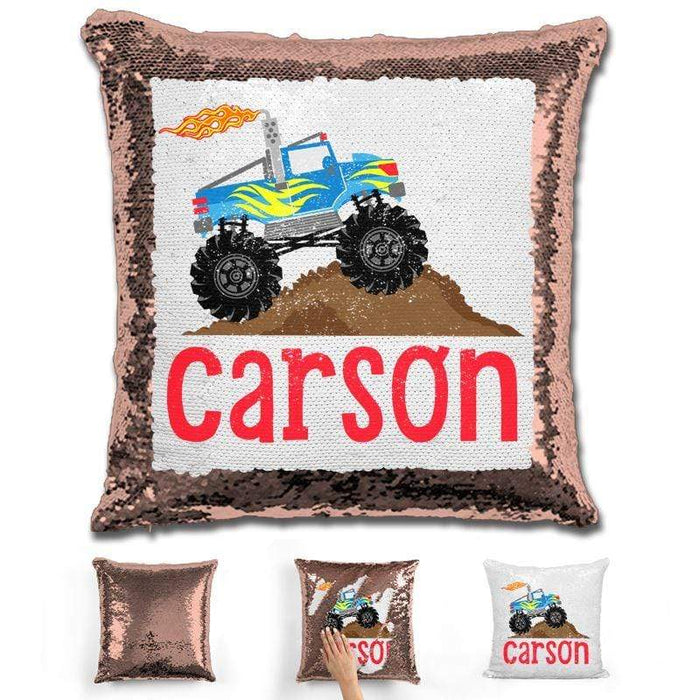 Monster Truck Personalized Magic Sequin Pillow Pillow GLAM Rose Gold 