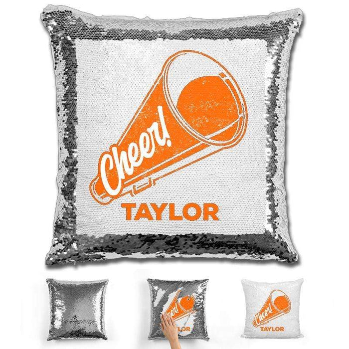 Cheerleader Personalized Magic Sequin Pillow Pillow GLAM Silver Orange 