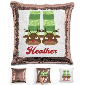 Personalized Slippers And Pajamas Christmas Magic Sequin Pillow Pillow GLAM Rose Gold 