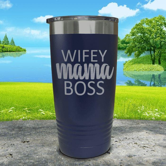 Wifey Mama Boss Engraved Tumblers Tumbler ZLAZER 20oz Tumbler Navy 