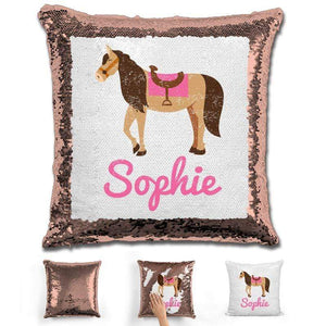 Horse Personalized Magic Sequin Pillow Pillow GLAM Rose Gold 