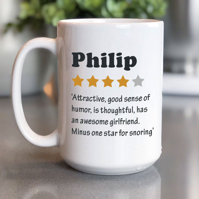 Personalized Funny Star Review Coffee Mug for Boyfriend/Husband