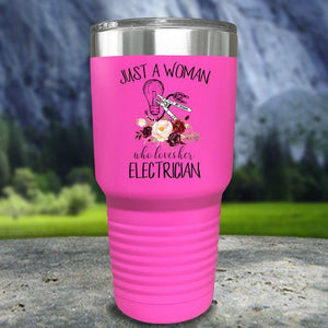 Just A Woman Who Loves Her Electrician Color Printed Tumblers Tumbler Nocturnal Coatings 30oz Tumbler Pink 