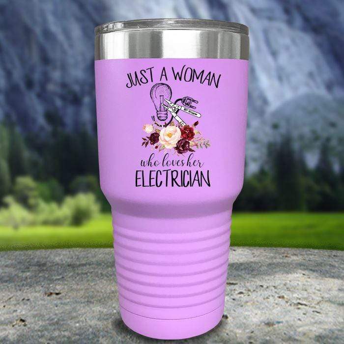 Just A Woman Who Loves Her Electrician Color Printed Tumblers Tumbler Nocturnal Coatings 30oz Tumbler Lavender 