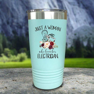 Just A Woman Who Loves Her Electrician Color Printed Tumblers Tumbler Nocturnal Coatings 20oz Tumbler Mint 