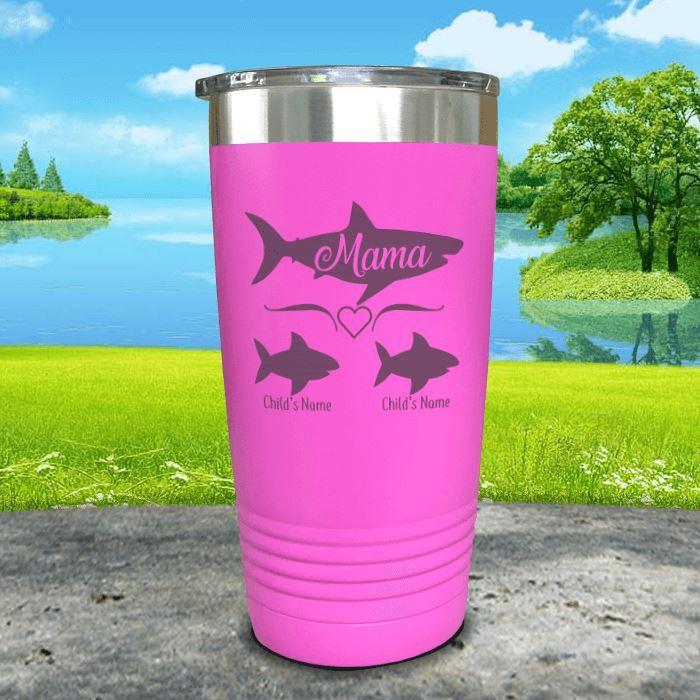 Mama Shark (CUSTOM) With Child's Name Engraved Tumblers Tumbler Southland 20oz Tumbler Pink 