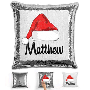 Personalized Santa Claus Hat Christmas Magic Sequin Pillow Pillow GLAM Silver 