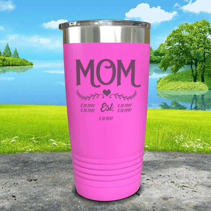 Mom Est (CUSTOM) Engraved Tumblers Tumbler ZLAZER 20oz Tumbler Pink 