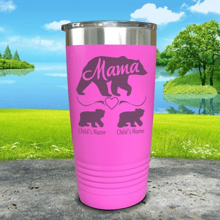 Mama Bear (CUSTOM) With Child's Name Engraved Tumblers Tumbler ZLAZER 20oz Tumbler Pink 