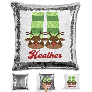 Personalized Slippers And Pajamas Christmas Magic Sequin Pillow Pillow GLAM Silver 