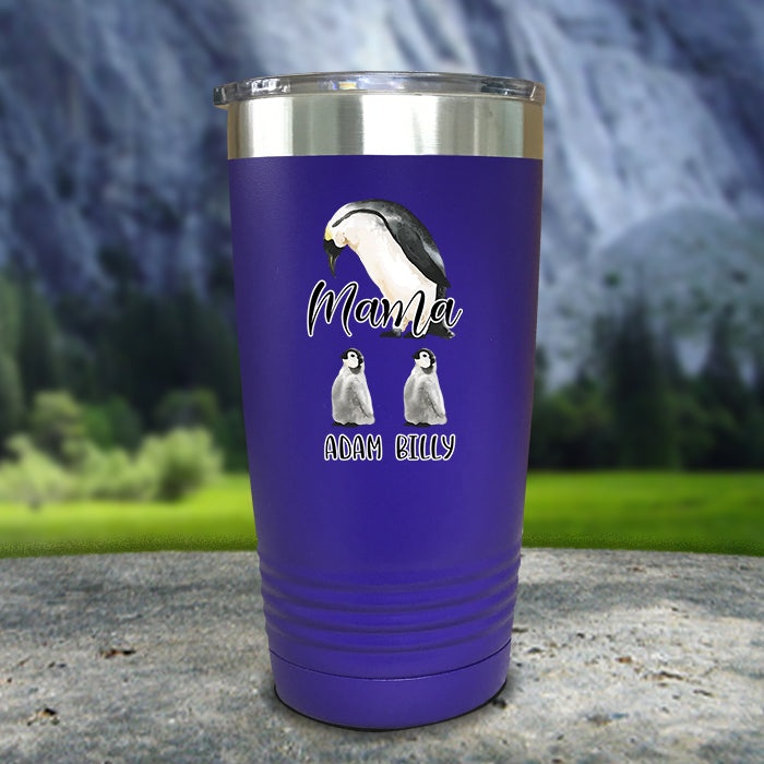 Penguin Mom Custom with Kids Names Color Printed Tumblers