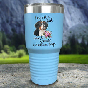 A Girl Who Loves Bernese Mountain Dogs Color Printed Tumblers Tumbler Nocturnal Coatings 30oz Tumbler Light Blue 