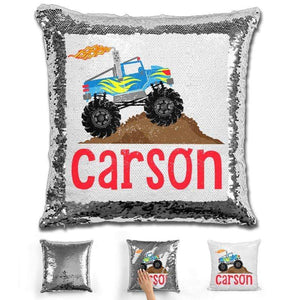 Monster Truck Personalized Magic Sequin Pillow Pillow GLAM Silver 