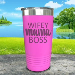 Wifey Mama Boss Engraved Tumblers Tumbler ZLAZER 20oz Tumbler Pink 