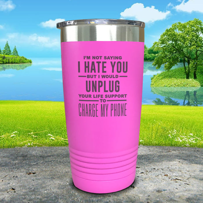 Unplug Life Support For Phone Engraved Tumbler