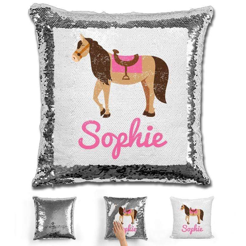 Horse Personalized Magic Sequin Pillow Pillow GLAM Silver 