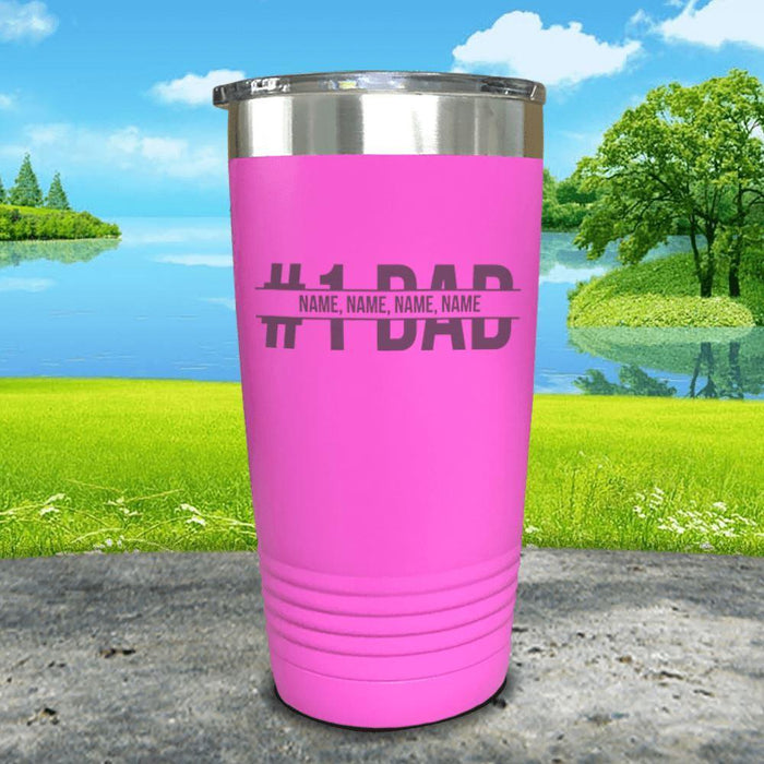 #1 Dad (CUSTOM) With Child's Name Engraved Tumbler Tumbler ZLAZER 20oz Tumbler Pink 