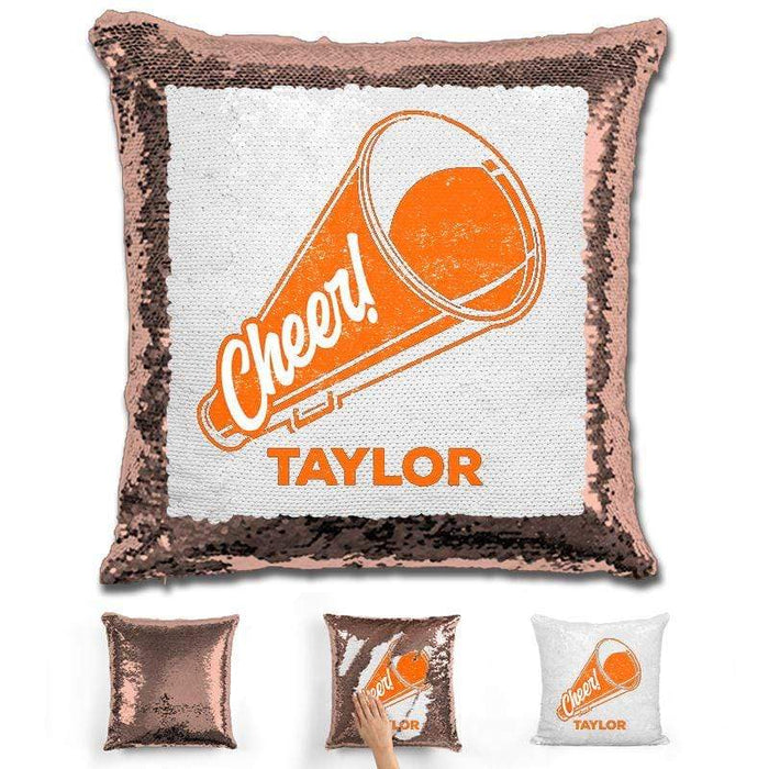 Cheerleader Personalized Magic Sequin Pillow Pillow GLAM Rose Gold Orange 