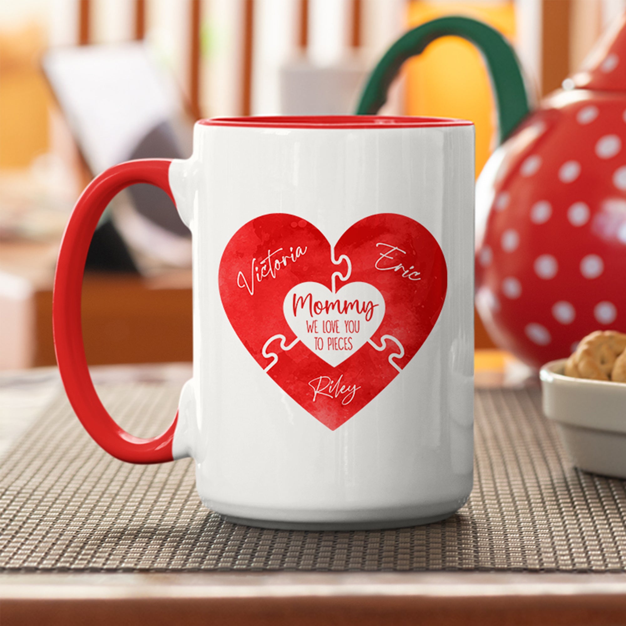 Heart Puzzle Valentines Personalized Accent Mug