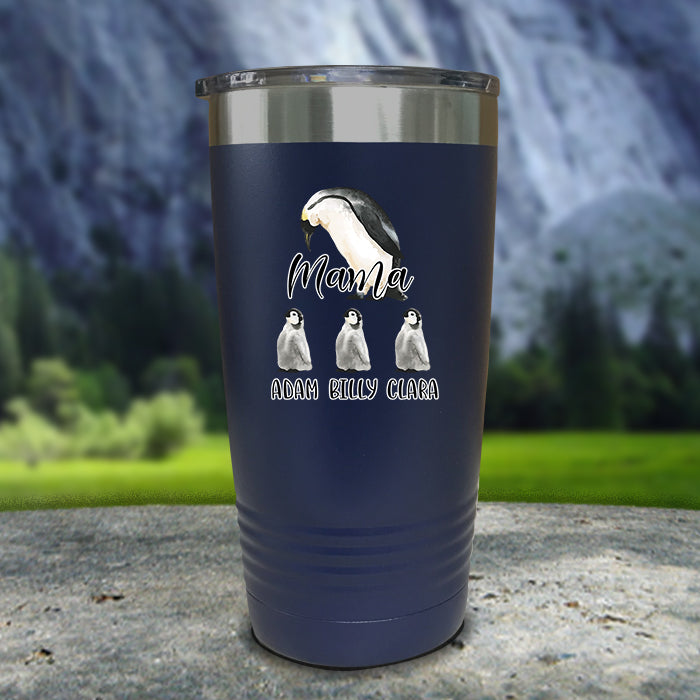 Penguin Mom Custom with Kids Names Color Printed Tumblers