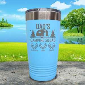 Dad's Camping Squad (CUSTOM) With Child's Name Engraved Tumblers Tumbler ZLAZER 20oz Tumbler Light Blue 