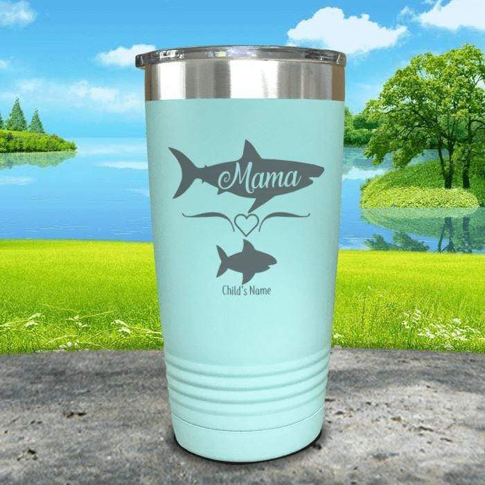 Mama Shark (CUSTOM) With Child's Name Engraved Tumblers Tumbler Southland 20oz Tumbler Mint 