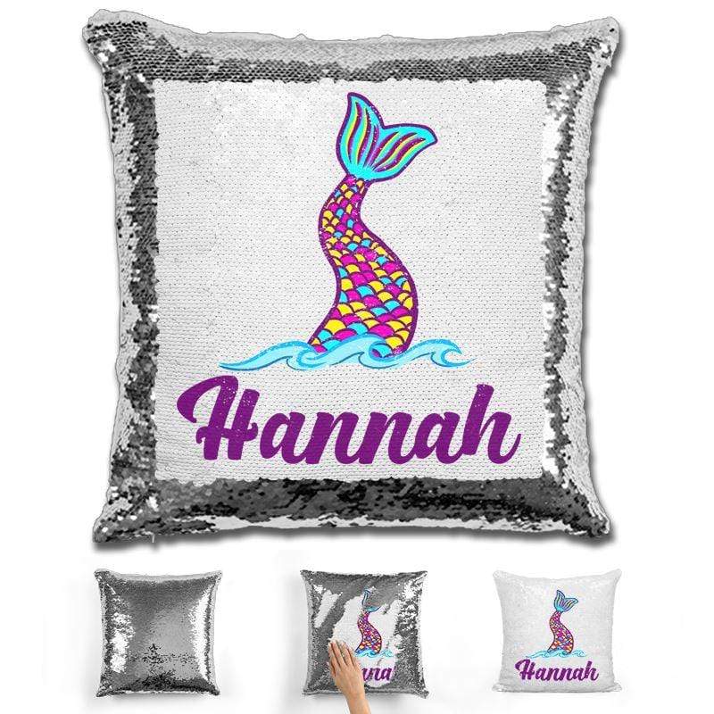 Mermaid Tail Personalized Magic Sequin Pillow Pillow GLAM Silver 