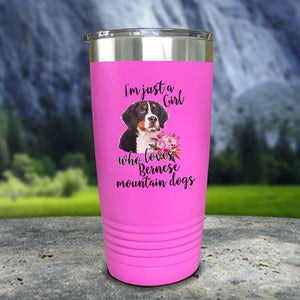 A Girl Who Loves Bernese Mountain Dogs Color Printed Tumblers Tumbler Nocturnal Coatings 20oz Tumbler Pink 