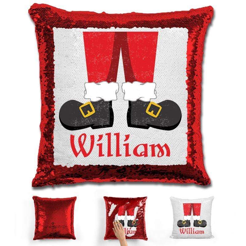 Personalized Santa Legs Magic Christmas Sequin Pillow Pillow GLAM Red 