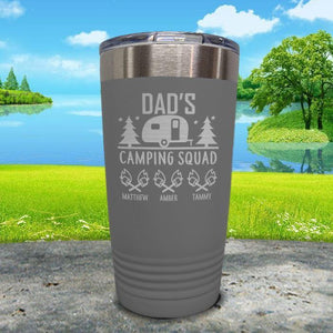 Dad's Camping Squad (CUSTOM) With Child's Name Engraved Tumblers Tumbler ZLAZER 20oz Tumbler Gray 