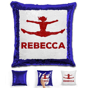 Competitive Cheerleader Personalized Magic Sequin Pillow Pillow GLAM Blue Maroon 