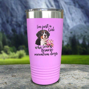 A Girl Who Loves Bernese Mountain Dogs Color Printed Tumblers Tumbler Nocturnal Coatings 20oz Tumbler Lavender 