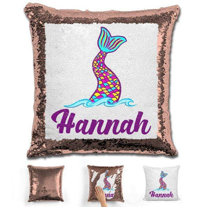 Mermaid Tail Personalized Magic Sequin Pillow Pillow GLAM Rose Gold 