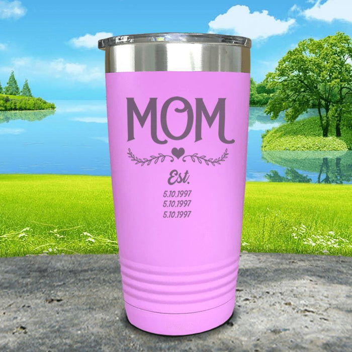 Mom Est (CUSTOM) Engraved Tumblers Tumbler ZLAZER 20oz Tumbler Lavender 