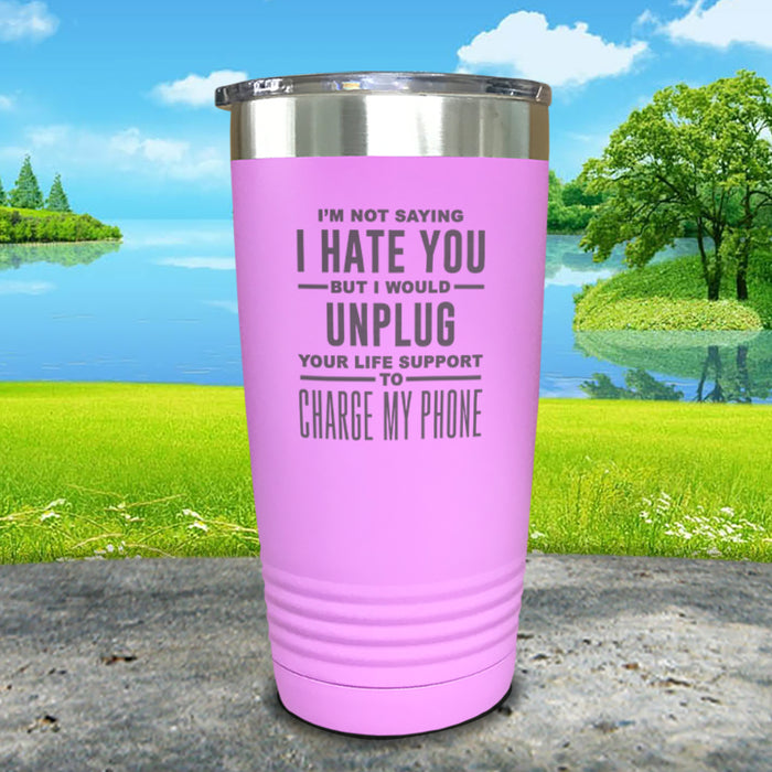 Unplug Life Support For Phone Engraved Tumbler