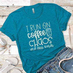 Coffee Chaos Cuss Words Premium Tees T-Shirts CustomCat Turquoise X-Small 