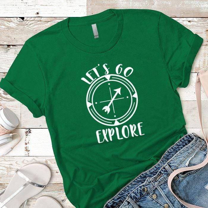 Let's Go Explore 2 Premium Tees T-Shirts CustomCat Kelly Green X-Small 