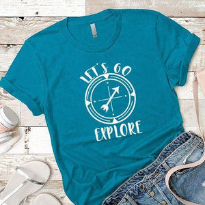 Let's Go Explore 2 Premium Tees T-Shirts CustomCat Turquoise X-Small 
