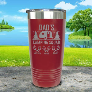 Dad's Camping Squad (CUSTOM) With Child's Name Engraved Tumblers Tumbler ZLAZER 20oz Tumbler Maroon 
