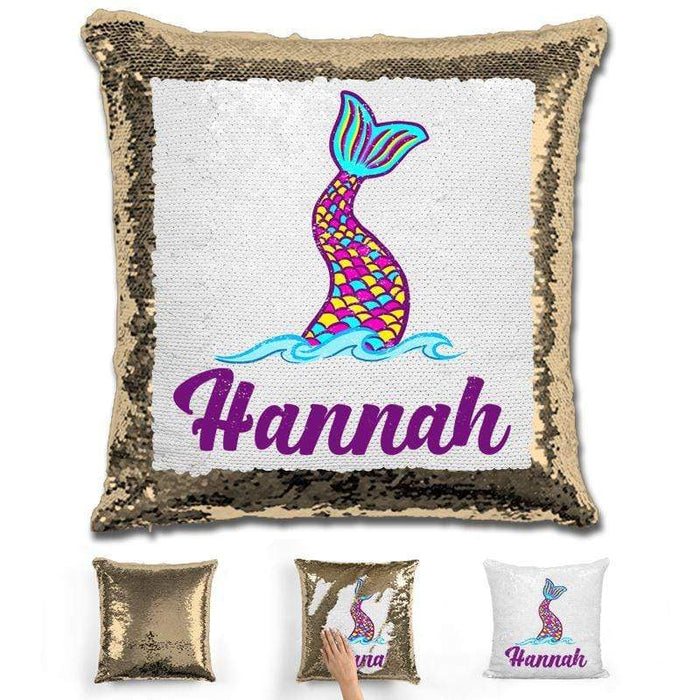 Mermaid Tail Personalized Magic Sequin Pillow Pillow GLAM Gold 