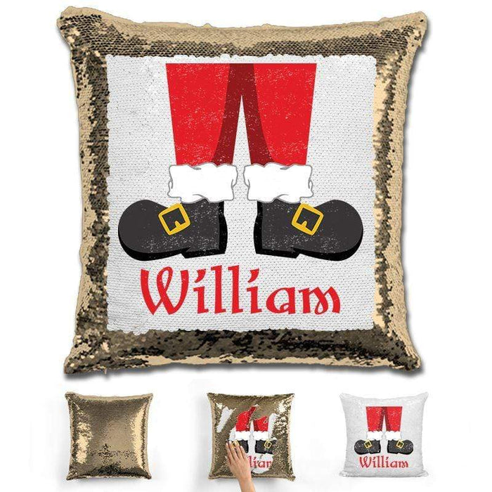 Personalized Santa Legs Magic Christmas Sequin Pillow Pillow GLAM Gold 